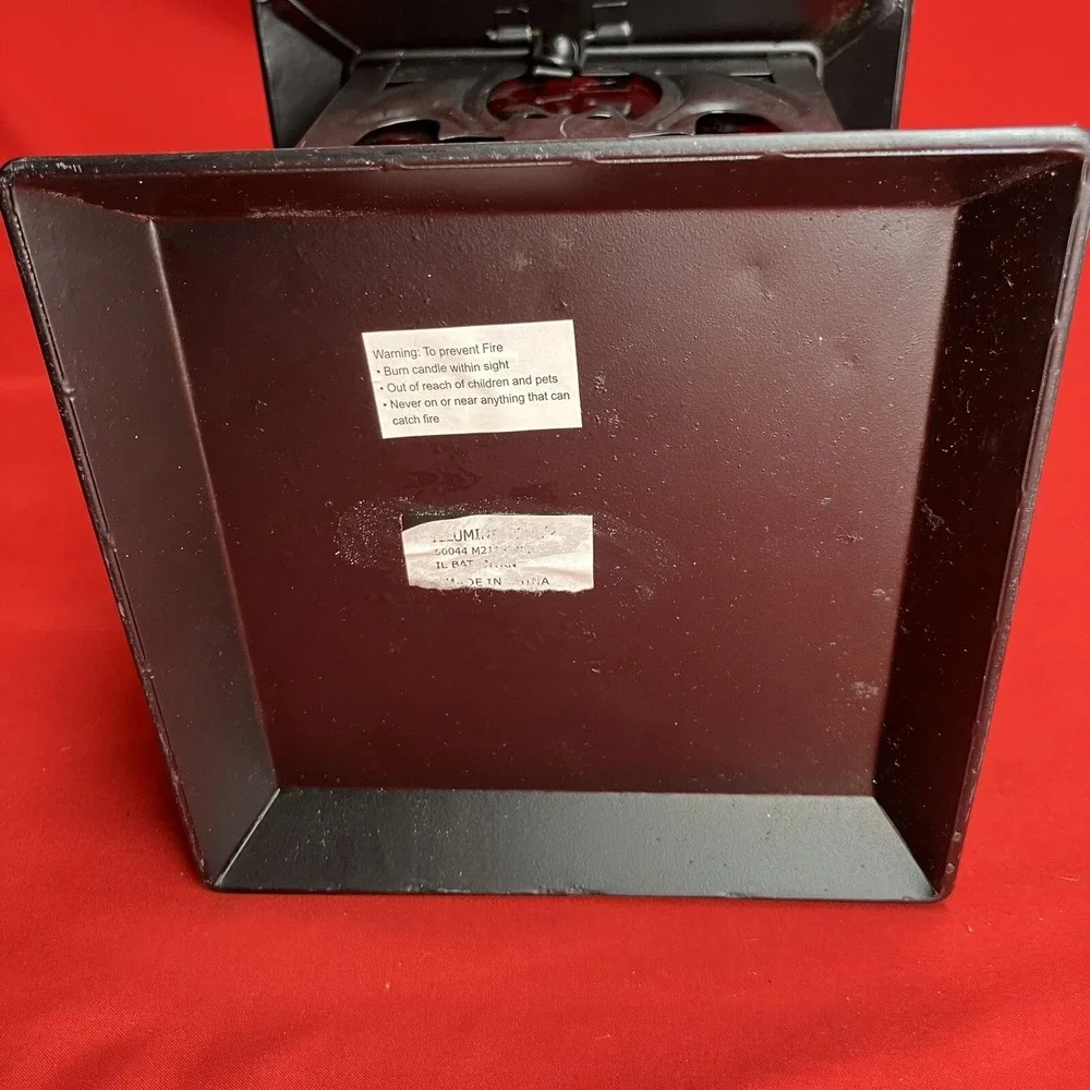 Illuminations Votive Lantern / Bats / Black Metal / Tea Light Holder / Red Glass